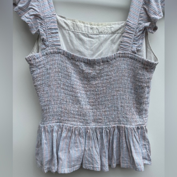 Japna Striped Smocked Flutter Straps Embroidered Peplum Boho Blouse Top Medium - Picture 13 of 13